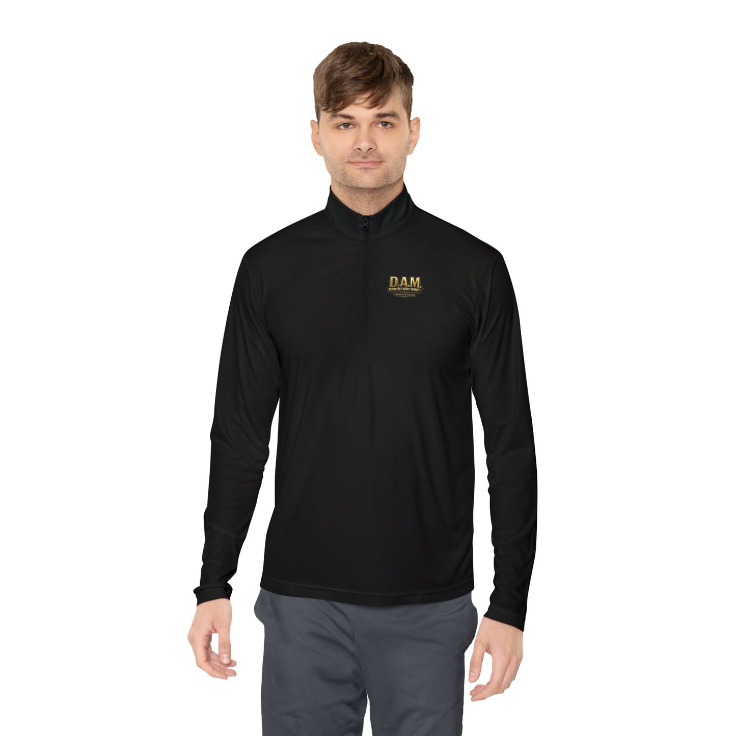 Quarter-Zip Pullover — D.A.M. (Definitely About Money) Logo Pullover